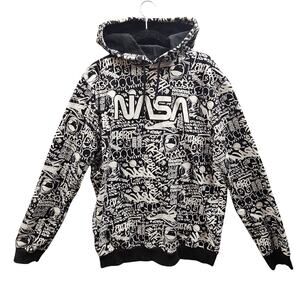VTG Womans Official NASA Hoodie Sweatshirt Size L Black and White Pockets
